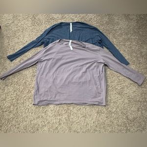 Lululemon back in action long sleeve shirts in blue and dusty purple, size 10